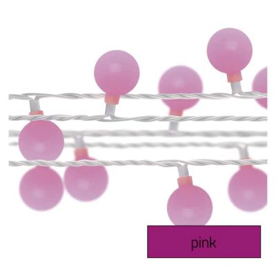 LED svetelná cherry reťaz – guličky 2,5 cm, 4 m, vonkajšia aj vnútorná, ružová, časovač