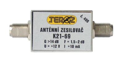 Anténny zosilňovač TEROZ 406X, nízkošumový, UHF, G14dB, F1,5dB, U98dBµV, F-F