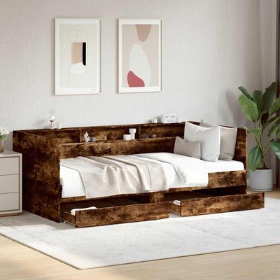 vidaXL Váľanda so zásuvkami bez matraca dymový dub 90x200 cm