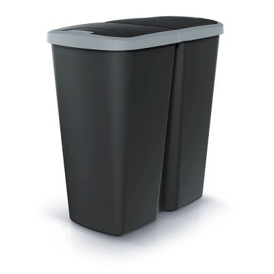 Kôš odpadkový COMPACTA Q DUO čierna so svetlo šedým vekom 45l