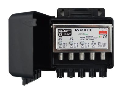 Anténny zosilňovač GoSAT GS410LTE, na stožiar,1xFM G20dB, 1xDAB G20dB, 2xUHF G30dB