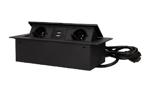 Nábytková zásuvka výklopná 2x230V + 2xUSB 2mm oblá čierna - 1,5m kábel (ORNO)