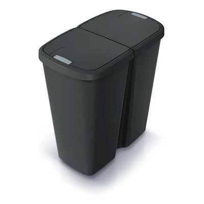 Kôš odpadkový COMPACTA Q DUO recyklovaná čierna s čiernym vekom 45l