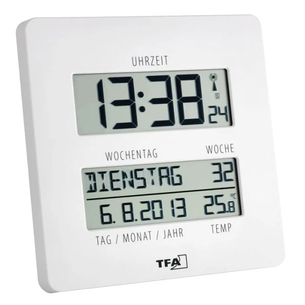 60.4509.02 TFA TimeLine rádiom riadené digitálne hodiny, biele
