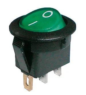 Prepínač kolískový okrúhly pros. 2pol./3pin ON-OFF 250V/6A zelený