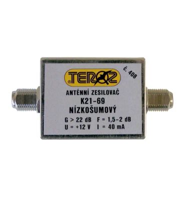 Anténny zosilňovač TEROZ 408X, UHF, G22dB, F1,5dB,U99dBµV, F-F