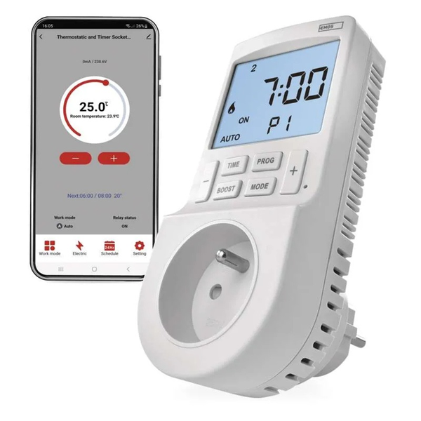 Smart termostat EMOS do zásuvky s funkciou digitálneho časovača 2v1 s WiFi