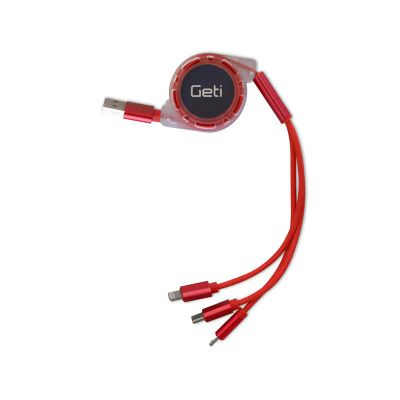 Kábel GETI GCU 02 USB 3v1 červený samonavíjací