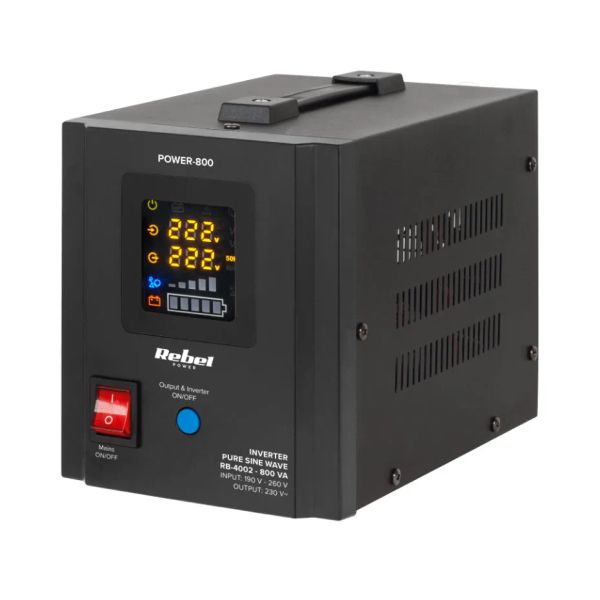 Zdroj záložný REBEL POWER-800 12V 230V 800VA 500W Black