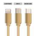 Kábel GETI GCU 05 USB 3v1 zlatý samonavíjací