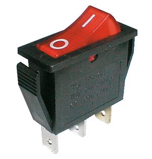 Prepínač kolískový 2pol./3pin ON-OFF 250V/15A pros. červený