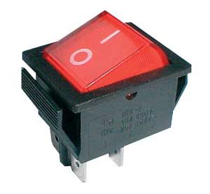 Prepínač kolískový 2-pol./4-pin ON-OFF 250 V/15 A červený