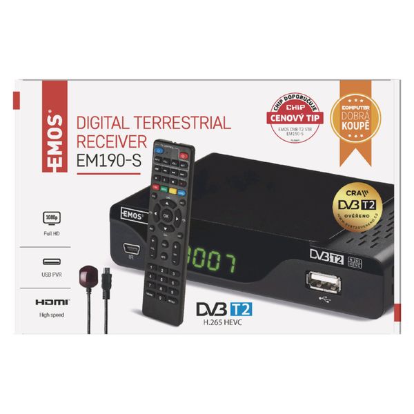 DVB-T2 prijímač em 190-s hd (hevc H265)