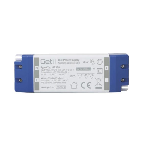 Zdroj spínaný pre LED 12V/ 80W  GETI  GPS80, IP20