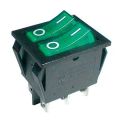 Prepínač kolískový 2x(2pol./3pin) ON-OFF 250V/15A pros. zelený