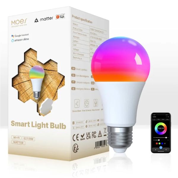 Inteligentná LED žiarovka E27 9W RGB CCT MOES MWB-TDA9-RCW-E27 WiFi Tuya