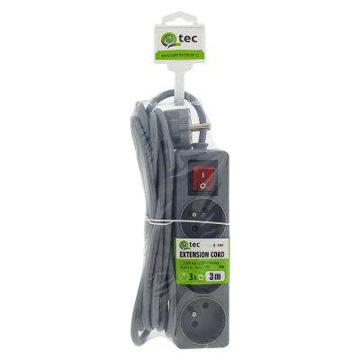 Predlžovací kábel 3 zásuvky 3 m QTEC Q-396F s vypínačom