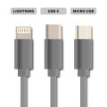 Kábel GETI GCU 04 USB 3v1 strieborný samonavíjaci