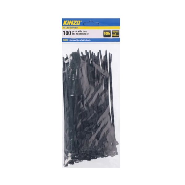 Pásik sťahovací KINZO 200x4.8mm 100ks čierny