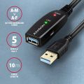 AXAGON ADR-310, USB 3.2 Gen 1 A-M -> A-F aktivný predlžovací / repeater kábel, 10m Kábel, predlžovací, aktivný, USB 3.2 Gen1, zástrčka A, zásuvka A, 10m, čierny