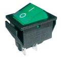 Prepínač kolískový 2pol./4pin ON-OFF 250V/15A pros. zelený