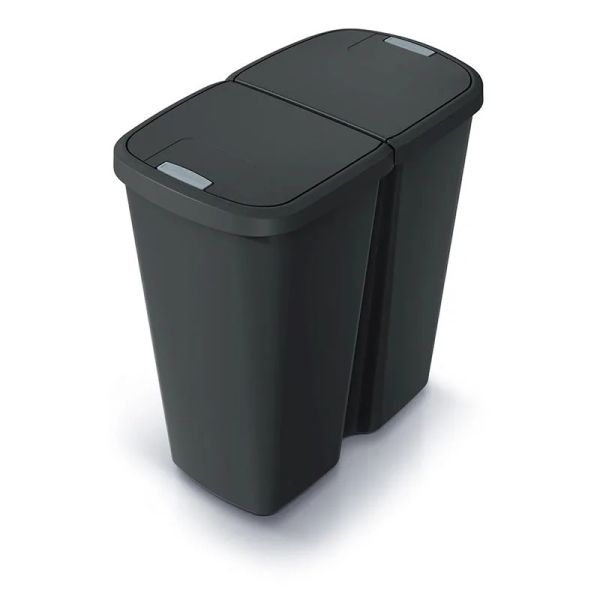 Kôš odpadkový COMPACTA Q DUO recyklovaná čierna s čiernym vekom 45l