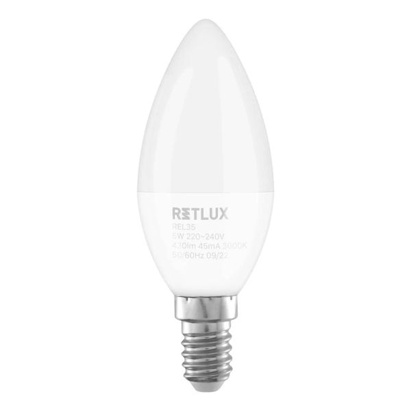 Žiarovka LED E14 5W C37 biela teplá RETLUX REL 35 4ks