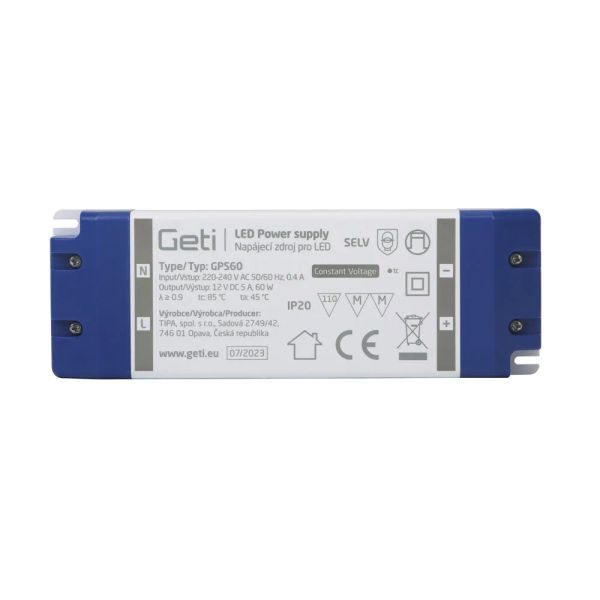 Zdroj spínaný pre LED 12V/ 60W  GETI  GPS60, IP20
