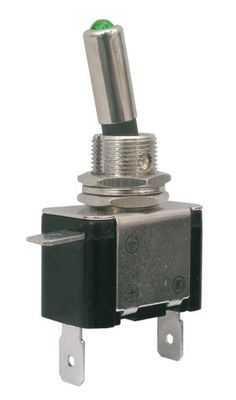Prepínač páčkový 2pol./2pin ON-OFF 12VDC/25A LED zelená