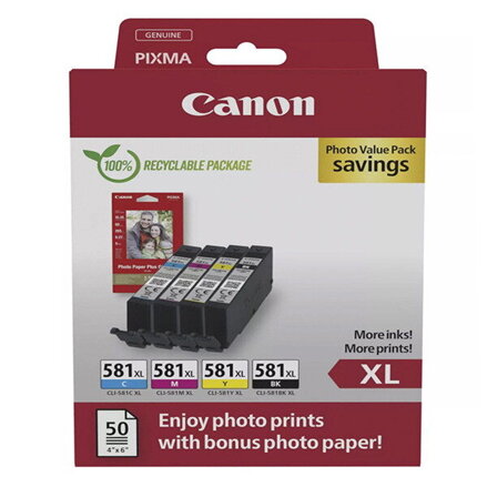 CANON Cartridge CLI-581XL CMYK + Fotopapier 10x15