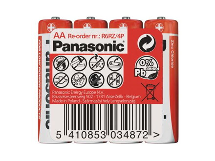 Baterie R6 (AA) Red  zinkouhlíková, PANASONIC 4S