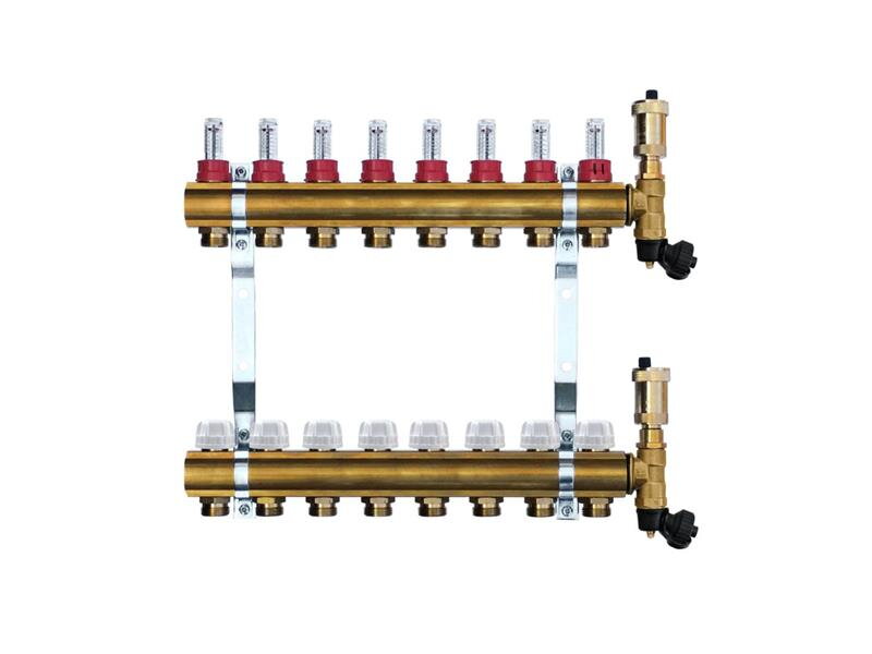 Mosadzný rozdeľovač s automatickým odvzdušnením - 8 cestný